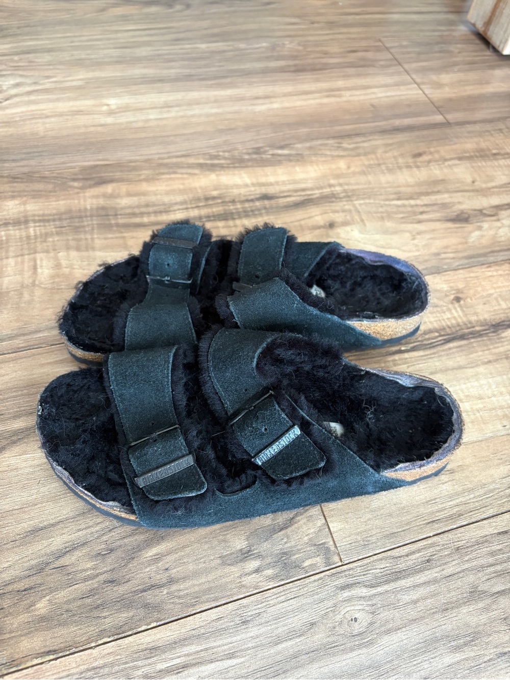 Birkenstock Black Faux-Fur Double Strap Slide Sandals